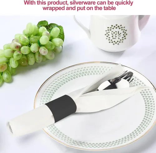 Miniatura 4 de Germiwipe - 2500 servilletas negras, servilleteros de papel autoadhesivos, bandas de cubiertos perfectas para fiestas de cumpleaños, bodas