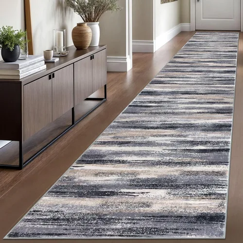 Miniatura 97 de Lansny Alfombra moderna abstracta de 2 x 5 pies, color negro, gris, blanco, lavable, alfombra de entrada para cocina, alfombra antideslizante suave