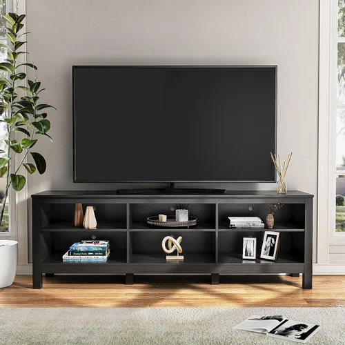 Miniatura 3 de BVIUNTWO Soporte de TV negro para televisores de hasta 70 pulgadas, centro de entretenimiento para consola de TV de más de 65 pulgadas con 6
