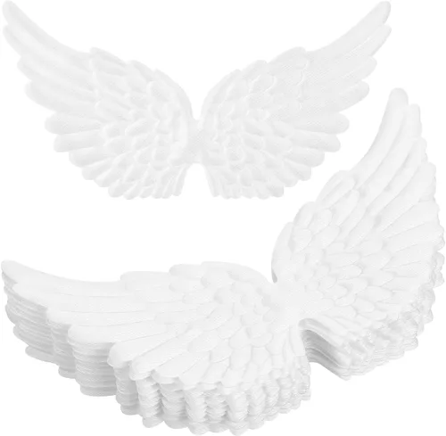 VILLCASE 12 piezas de alas de ángel para manualidades, parches grandes de 5 pulgadas, adornos bordados blancos para primera comunión, bautismo y
