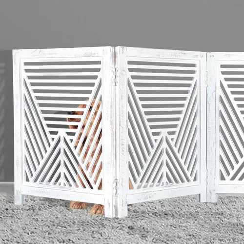 Miniatura 4 de Lightnpro Valla de madera geométrica para mascotas - Puerta de seguridad plegable independiente para perros, cachorros y mascotas pequeñas, valla