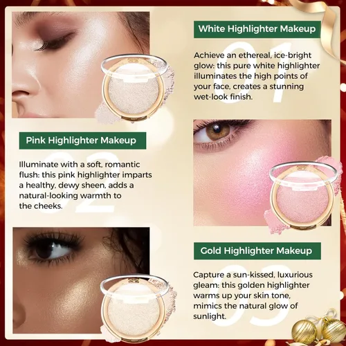 Miniatura 7 de YOUNG VISION Resaltador de polvo prensado, polvo de contorno de brillo natural horneado y resaltador facial, libre de crueldad, maquillaje