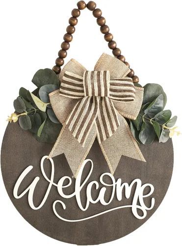 Miniatura 9 de Cartel de Bienvenida para Puerta Delantera con Decoración de Corona para Todas las Estaciones Decoración de Porche Delantero Colgante Regalo