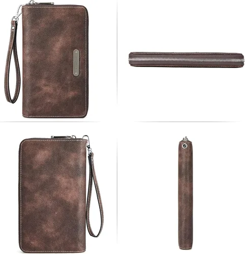 Miniatura 4 de BOSTANTEN - Carteras de cuero para mujer, bloqueo de identificación por radio frecuencia (RFID), cierre de cremallera alrededor, tarjetero, cartera
