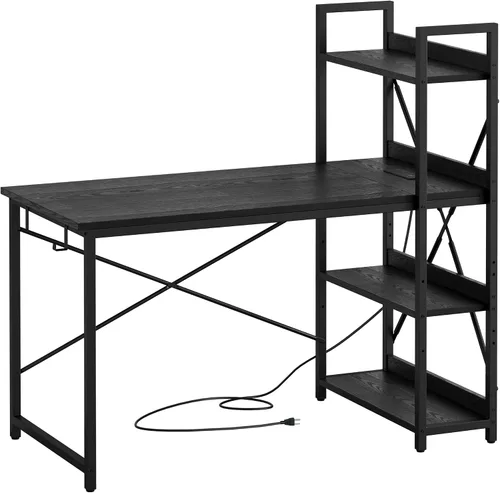 Escritorio IRONCK para computadora de 47 pulgadas con toma de corriente y estantes de almacenamiento, mesa de estudio con estación de carga de