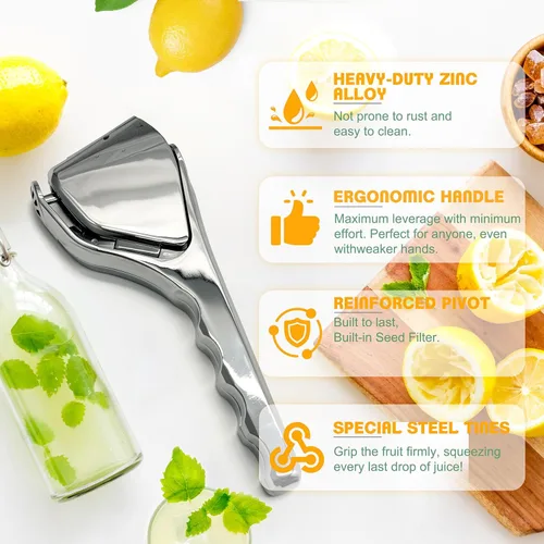 Miniatura 4 de Exprimidor de limón de metal resistente, exprimidor manual de cítricos para lima y naranjas pequeñas, revestimiento de esmalte resistente a