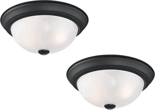 Miniatura 10 de Design House Paquete de 2 lámparas de techo empotradas, accesorio tradicional de 2 luces, níquel satinado con vidrio de alabastro, regulable
