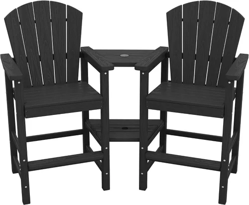 Miniatura 16 de SERWALL Juego de 2 sillas altas Adirondack con paraguas de 9 pies, sillas de exterior de altura de barra de HDPE, taburetes de bar Adirondack