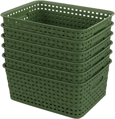 Miniatura 11 de Sandmovie Cestas de almacenamiento de tejido de plástico para cocina y baño, color azul marino, 6 paquetes