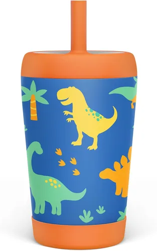 Miniatura 27 de Vaso de acero inoxidable aislado para niños con popote de silicona, taza para sorber de 12 onzas para niños (alfabeto)
