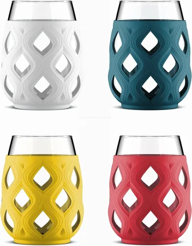 Miniatura 9 de Set de 6 copas de vino sin tallo Ello Cru de 17 onzas con fundas protectoras de silicona, perfectas para patios de verano y fiestas, ideales