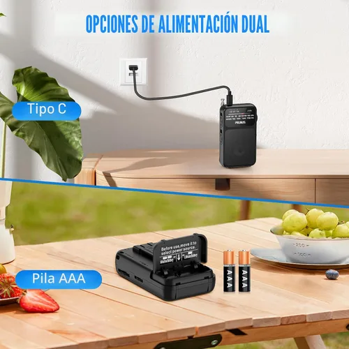 Miniatura 2 de PRUNUS J-555 - Radio de Bolsillo AM FM con Carga USB-C y Batería, Excelente Recepción y Altavoz Claro con Conector para Auriculares, Clip Posterior