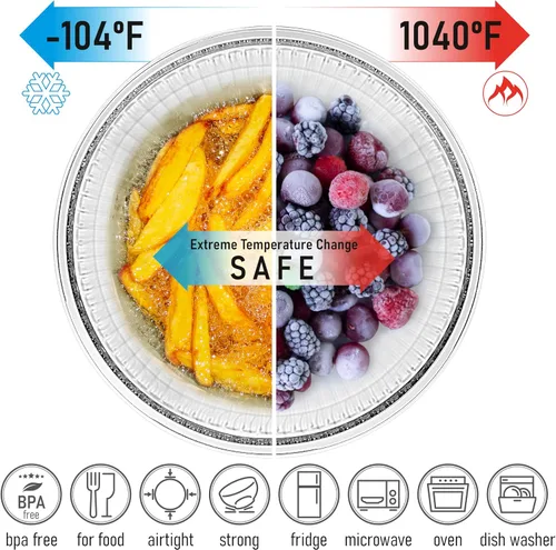 Miniatura 4 de Juego apilable de 5 cuencos de vidrio anidados para ahorrar espacio con tapas de bambú para preparación de alimentos, almacenamiento, horneado