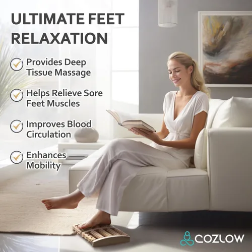 Miniatura 2 de COZLOW - Masajeador de pies para aliviar la fascitis plantar - Rodillo de masaje de madera con diseño en forma de arco - Alivio del dolor de pies