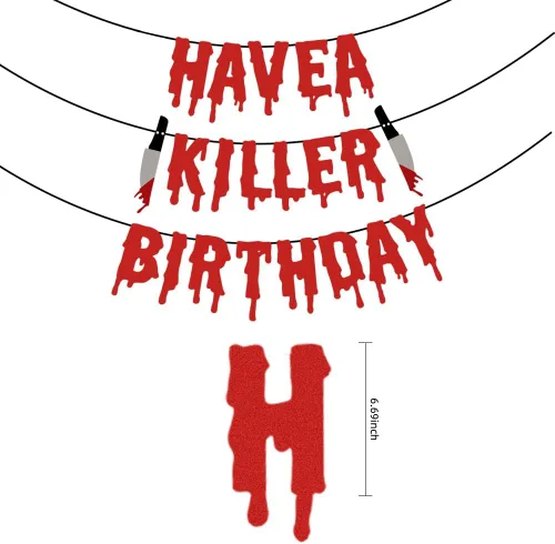 Miniatura 2 de Quimoy Decoraciones de cumpleaños Have a Killer, decoraciones de pancarta de Halloween, con 12 calcomanías de pared de murciélagos para decoración