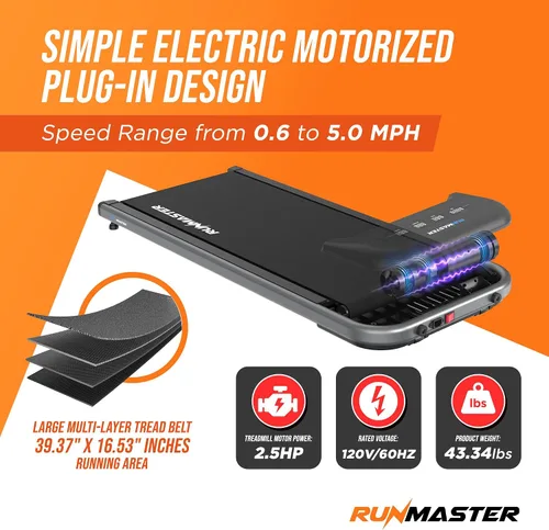 Miniatura 3 de RunMaster Under Desk Treadmill for Home and Office - 320lbs Weight Capacity, Quiet, Efficient, Walking Pad, Four LED Display, Space-Saving Portable