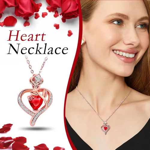 Miniatura 5 de Rosa preservada con collar de corazón, regalo de flor eterna para mamá, esposa, novia, mujer, perfecto para el día de San Valentín, cumpleaños, Rojo
