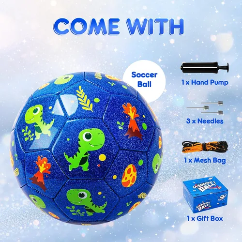 Miniatura 3 de Balón de fútbol tamaño 4, tamaño 3, tamaño 2 con bomba desinflada, juguetes de dinosaurio de unicornio con purpurina para niños pequeños