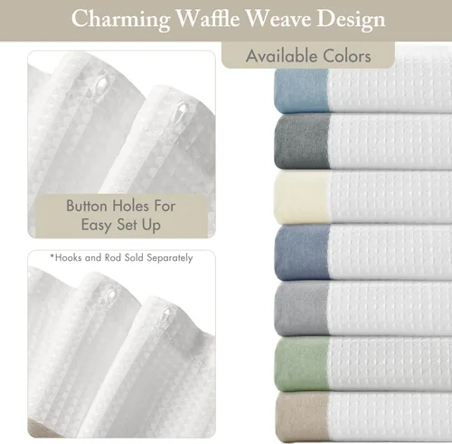 Miniatura 3 de Madison Park Cortina de ducha de tejido waffle con diseño a rayas en piezas, cortina de ducha de tela para baño con gestión de humedad 3M Rayas Taupe