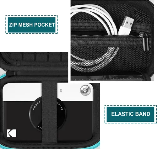 Miniatura 4 de Estuche rígido de viaje para cámara digital Kodak Printomatic a todo color, funda protectora con bolsillo de malla para cable USB, papel Negro