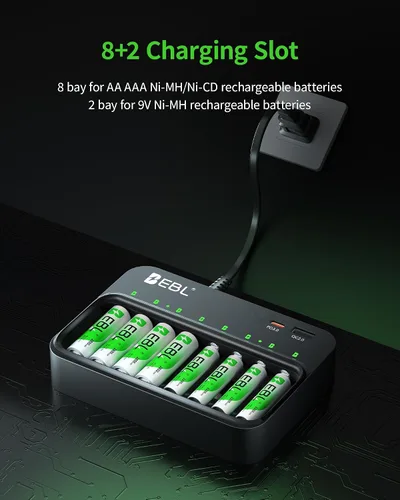 Miniatura 2 de EBL Baterías recargables y cargador, AA 2800mAh 4 paquetes y AAA 1100mAh 4 paquetes con cargador de batería inteligente PD 20W con puertos USB-C