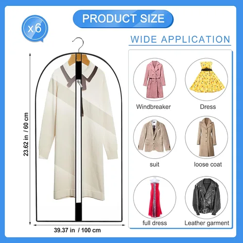 Miniatura 5 de Paquete de 6 fundas de ropa transpirables transparentes con cremallera, 23.6 x 39.9 pulgadas, impermeables, fundas para bolsas de vestir, bolsa