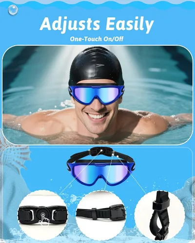 Miniatura 5 de Gafas de natación antivaho anti UV, visión amplia y sin fugas, gafas de natación y gorro de natación para hombres, mujeres, adultos y jóvenes