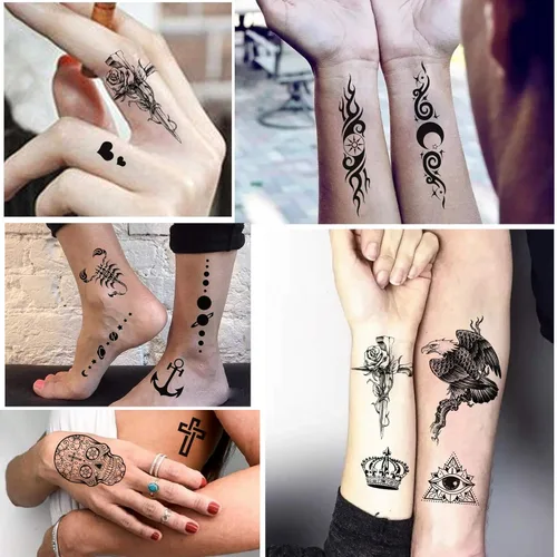 Miniatura 8 de Yazhiji 32 hojas de pegatinas de tatuajes temporales, 8 hojas de tatuajes falsos corporales para brazo, pecho y hombro para hombres y mujeres con 24