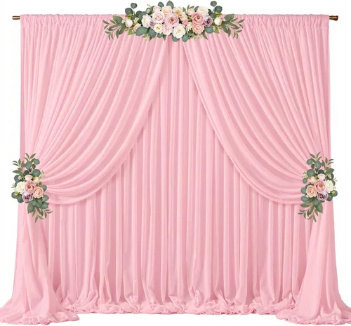 Miniatura 21 de Cortinas de fondo azul bebé de 10 pies x 10 pies, tela de gasa chiffon transparente sin arrugas, tela de fondo fotográfico drapeada para arco