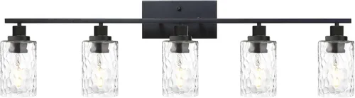 Miniatura 9 de MELUCEE Iluminación de pared interior 2 luces mate negra con vidrio martillado transparente, lámpara de pared moderna para tocador de baño