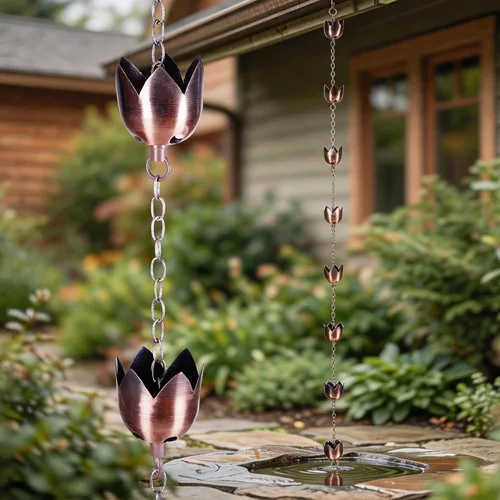 Miniatura 15 de Cadena de lluvia decorativa de 6 pies, cadena de metal para exteriores, 72 pulgadas, para aleros de casa, jardín y hogar, cadenas de lluvia