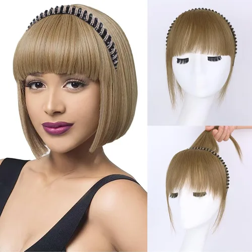 Miniatura 16 de G&T - Flequillo con clip para el cabello humano, flequillo delgado con fleco de diamantes de imitación, extensiones de cabello para mujer, flequillo