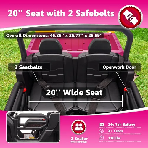 Miniatura 7 de Sopbost Juguetes de paseo de 24 V para niños grandes, camión volquete de 2 plazas con motores de 4 x 75 W, lado a lado, UTV para niños con ruedas