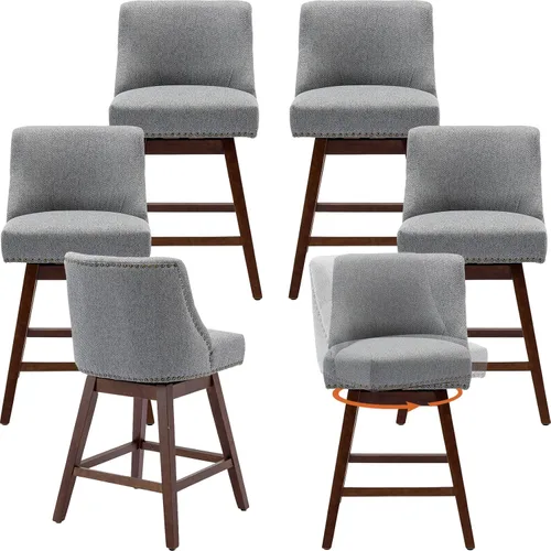 Miniatura 20 de Juego de 2 taburetes de bar giratorios modernos, taburetes de bar de 26.6 pulgadas de altura de mostrador beige con respaldo para isla de cocina