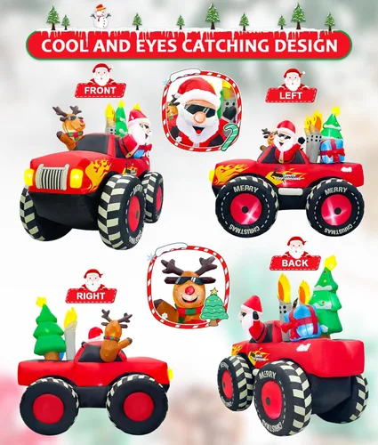 Miniatura 2 de EAONE Decoración inflable de Navidad de 7 pies para exteriores, Papá Noel inflable y renos en Monster Truck, decoración de patio inflable con luces