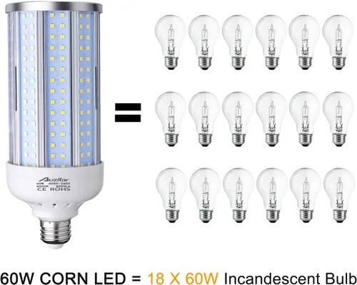 Miniatura 4 de Paquete de 2 bombillas LED de maíz (equivalente a 500 W) de 60 W, 6000 lúmenes, 6500 K, gran área, luz blanca fría, E26/E27, base mediana