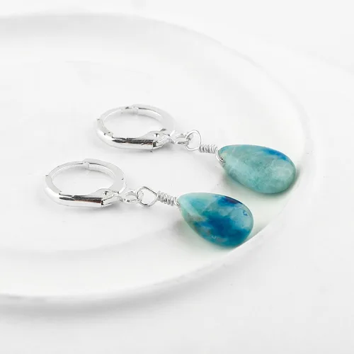Miniatura 40 de Aretes de aro de cristal afganita natural Piedras afganas de alto grado Aretes chapados en plata Gota lisa Joyas de piedras preciosas hechas