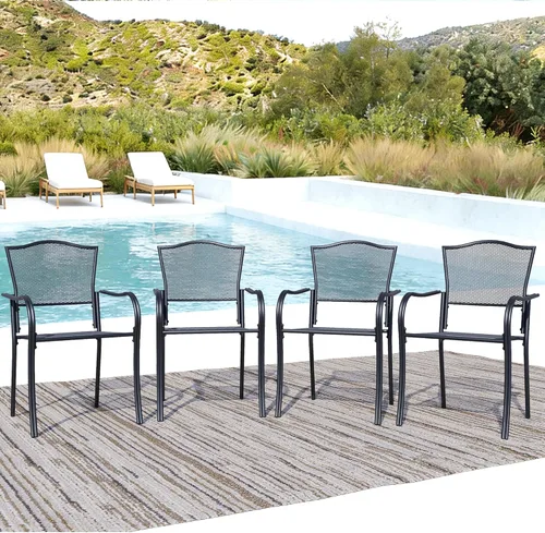 Miniatura 9 de 2-Pack Metal Patio Chairs, All-Weather Outdoor Dining Chairs with Breathable Mesh for Garden, Pool, Backyard & Lawn