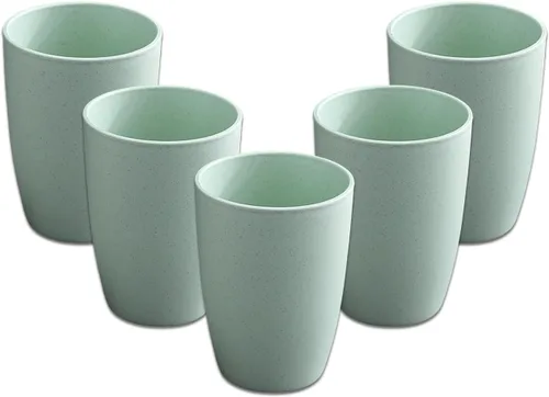 Miniatura 12 de Juego de 5 vasos de paja de trigo, pequeños vasos reutilizables de 12 onzas, aptos para lavavajillas, vasos de agua apilables de plástico