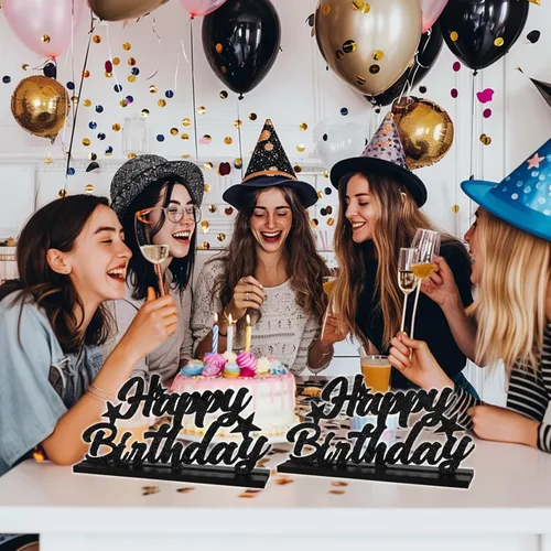 Miniatura 6 de Letrero de Feliz Cumpleaños con Letras Negras con Purpurina Centros de Mesa para Mesa Suministros de Fiesta de Cumpleaños Decoración de Favor