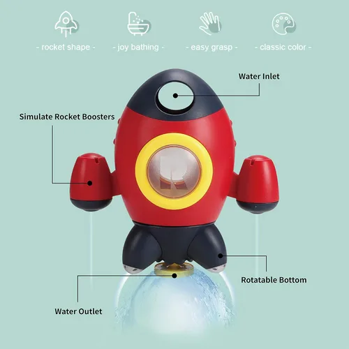 Miniatura 5 de Elovien Juguetes de Baño, Juguetes de Baño con Cohete Espacial para Niños Pequeños de 1 a 3 Años, Juguetes de Baño para Bebés que Rocían Agua
