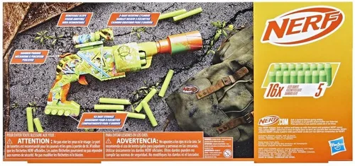 Miniatura 4 de Nerf Zombie Driller Dart Blaster, 16 dardos Nerf Elite, cilindro giratorio de 5 dardos, alcance extraíble, juegos al aire libre, a partir de 8 años