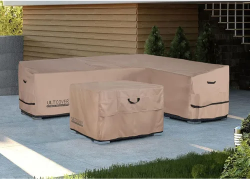 Miniatura 6 de ULTCOVER Funda impermeable para sofá de patio en forma de L y orientación derecha, para muebles modulares de 6 plazas, 110 pulgadas de ancho marrón