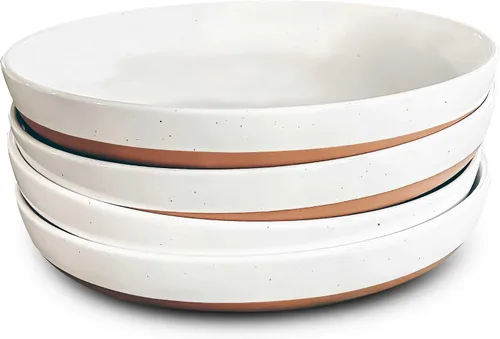 MORA Juego de cuencos de pasta planos de cerámica de 4-35oz, plato apto para microondas con borde alto - Vajilla moderna de porcelana para la cocina