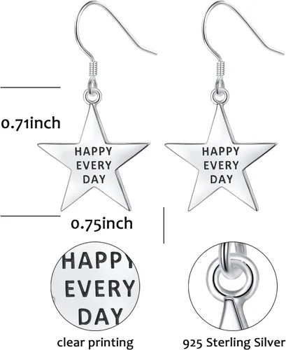Miniatura 6 de 925 Sterling Silver Dangle Drop Earrings Star Heart Earrings Gifts for Women