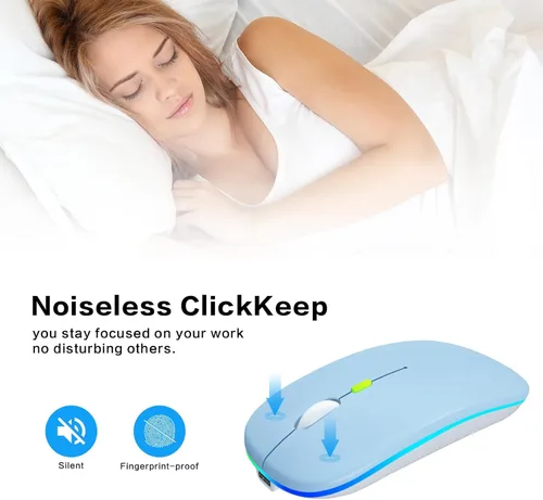 Miniatura 6 de AIKOKOK Ratón inalámbrico Bluetooth recargable para laptop con uso LED portátil (BT5.2 y USB 2.4G) Conexión de modo dual Ratón silencioso delgado