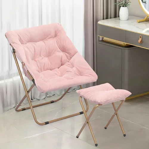 Miniatura 10 de Cómoda silla platillo para adultos, silla plegable de piel sintética suave con reposapiés, marco de metal, acogedora silla perezosa cuadrada de gran