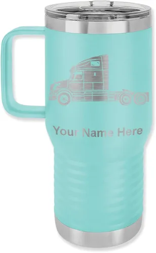 Miniatura 55 de LaserGram Taza de café aislada al vacío de 15 onzas, cabina de camión, grabado personalizado incluido (negro)