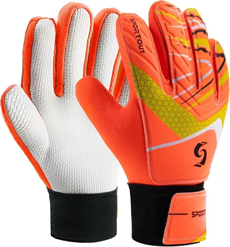 Sportout Guantes de portero para niños, guantes de fútbol con doble protección en la muñeca y material de látex resistente al desgaste y Naranja