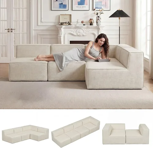 Miniatura 10 de Sofá Seccional Comprimido de 106" Sofás Modulares en Forma de L con Chaise, Espuma de Alta Densidad Sin Ensamblaje Requerido, 4 Piezas